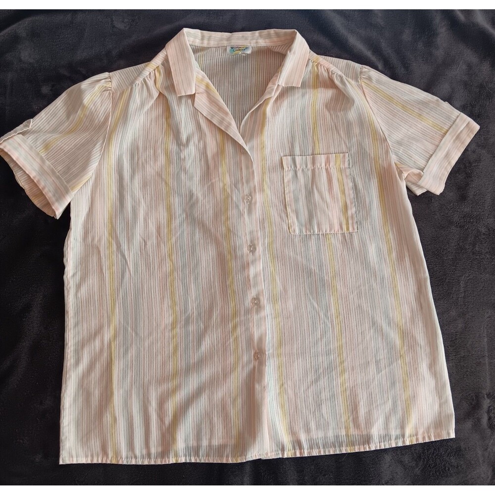 shirt Size L Womens Wentworth Gallery Blouse Button Casual Ivory Peach Yellow